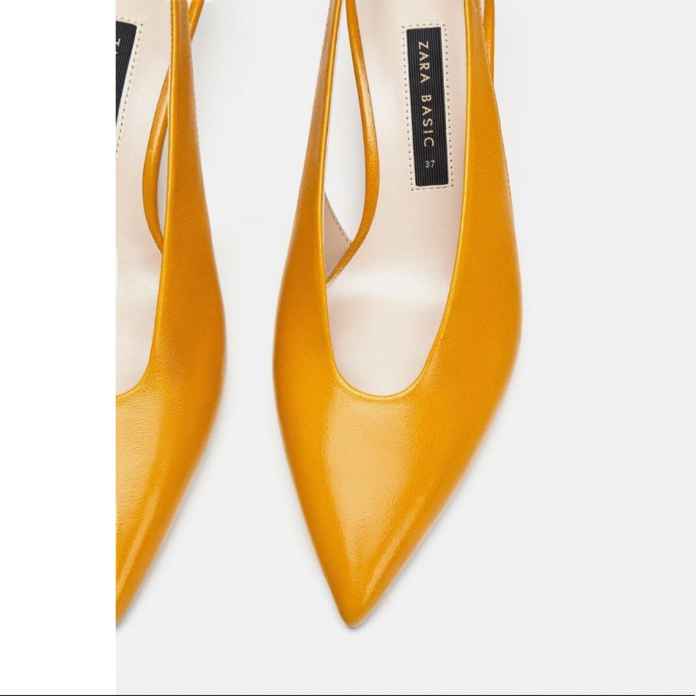 LAST NWT ZARA 100%COW LEATHER SLINGBACK KITTEN HEEL POINTED SHOES - Picture 6 of 14